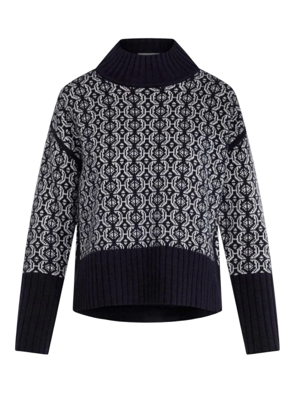 Free Assembly Fair Isle Mock Neck Sweater Navy & White Chunky  Knit Sz S/M 4-6